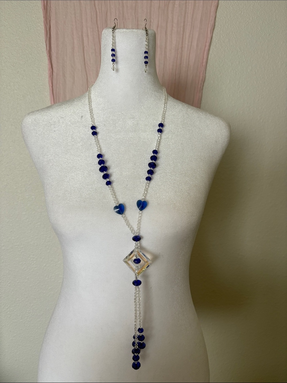 Handmade Blue Crystal Tassel Necklace & Earring Set